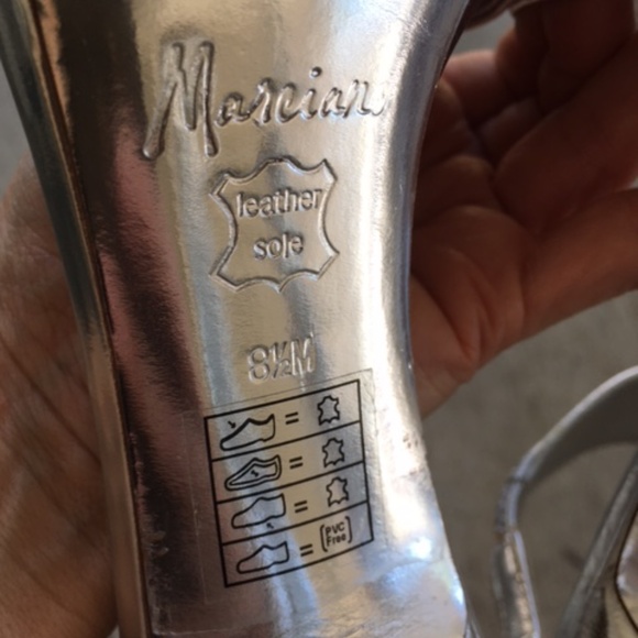 MARCIANO Silver Leather Ankle Cuff Heels - Picture 10 of 11